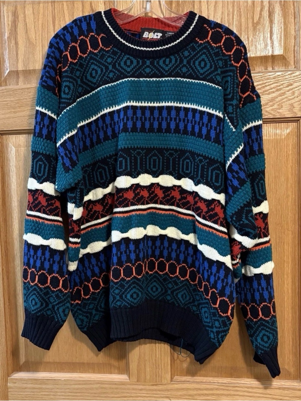90’s Lightning Bolt Multicolor Striped Knit Sweater Coogi Style Men’s L Hip Hop